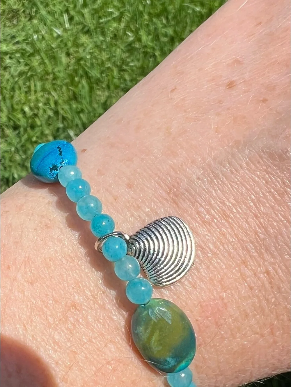 Turquoise Bead memory wire Bracelet and Earrings Set - Women Jewelry